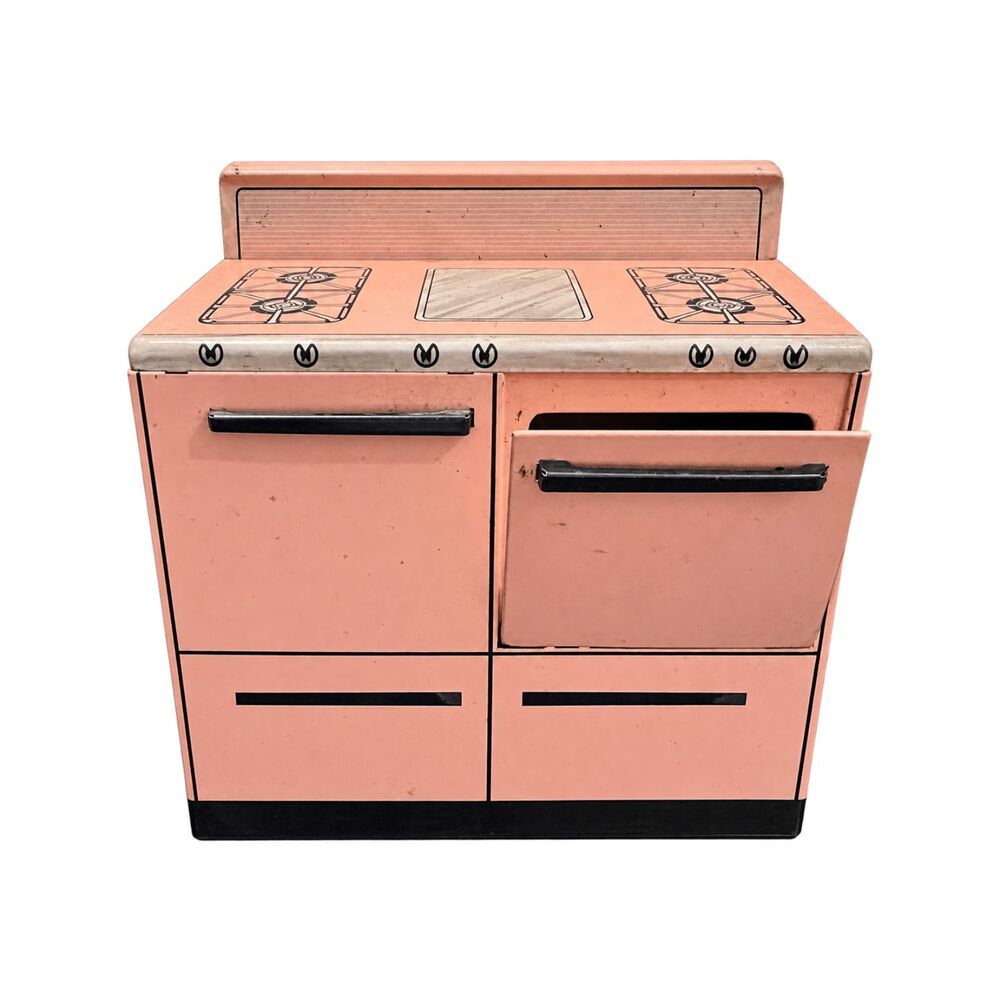 Vintage 1950s Wolverine Kenmore Pink Tin Litho Toy Stove Oven Metal Play Kitchen